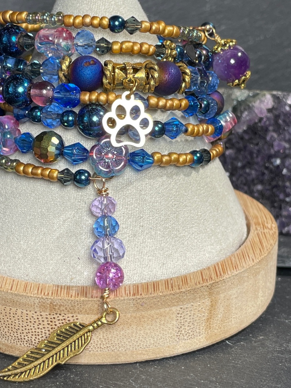 PRICE DROPPED Artisan Moonlit Paws Gemstone Wrap Bracelet - Picture 2 of 10